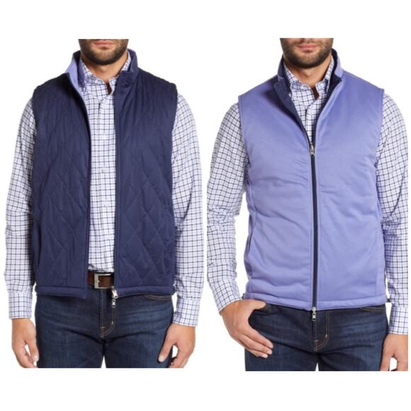 Peter Millar Quilted Reversible Lightweight Vest Navy Blue Purple Golf Mens L - Picture 1 of 17